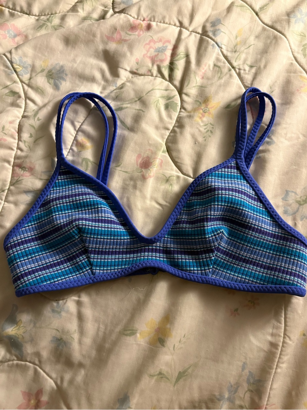 Vintage blue Striped Women's bikini top - Picture 1 of 2